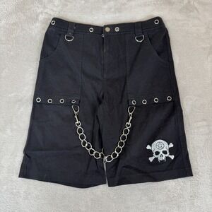 Y2K Widow Bermuda Shorts Womens M Black Preowned Chain Eyelet Skull‎ Gothic Punk